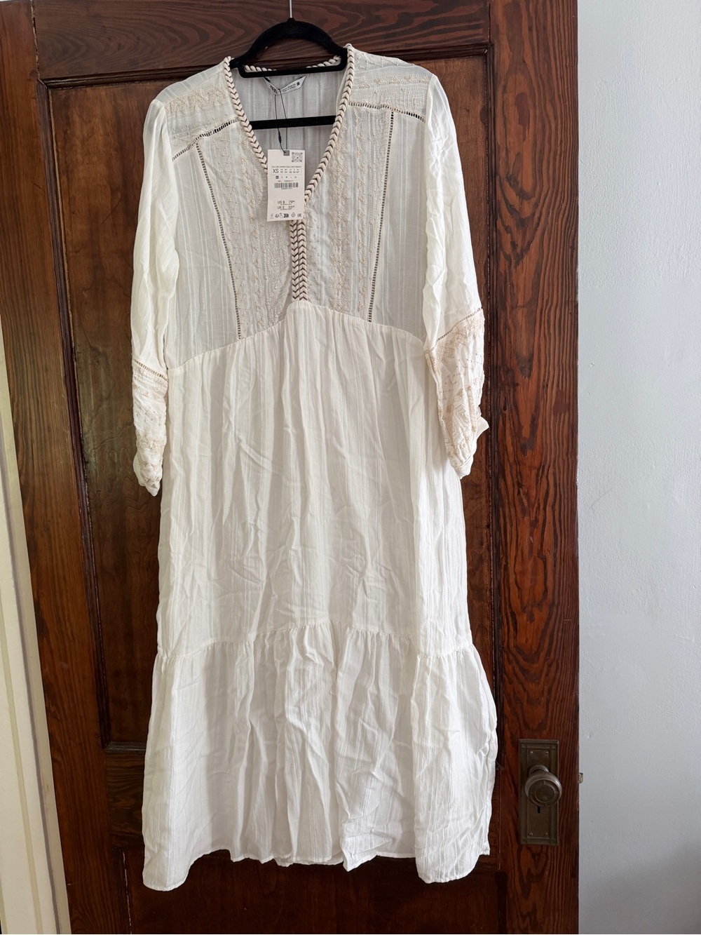 Zara White Boho Maxi Dress with Crochet Details